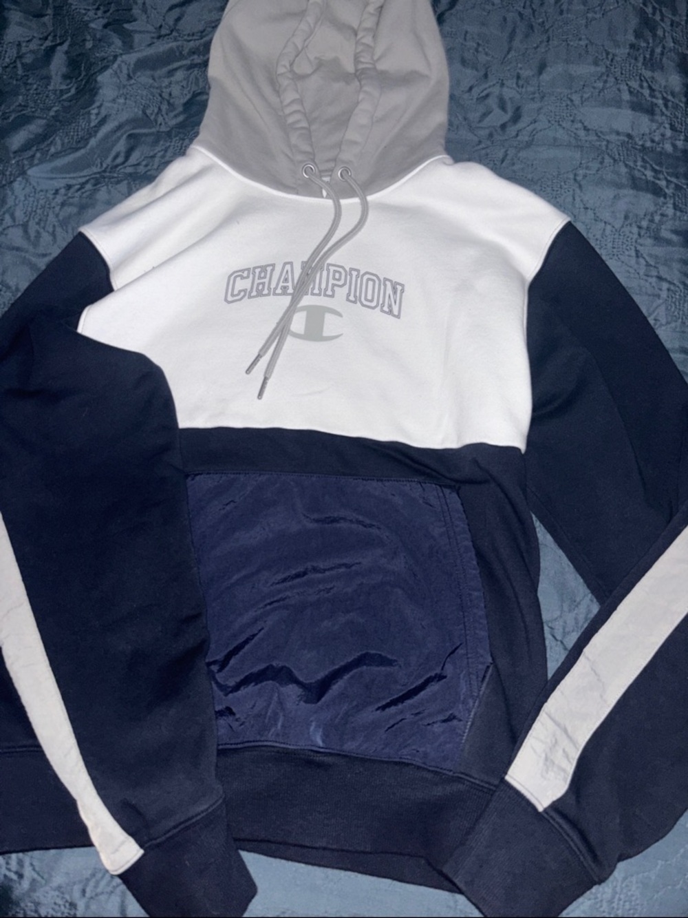 Champion Men’s Navy, White & Gray Pullover Hoodie